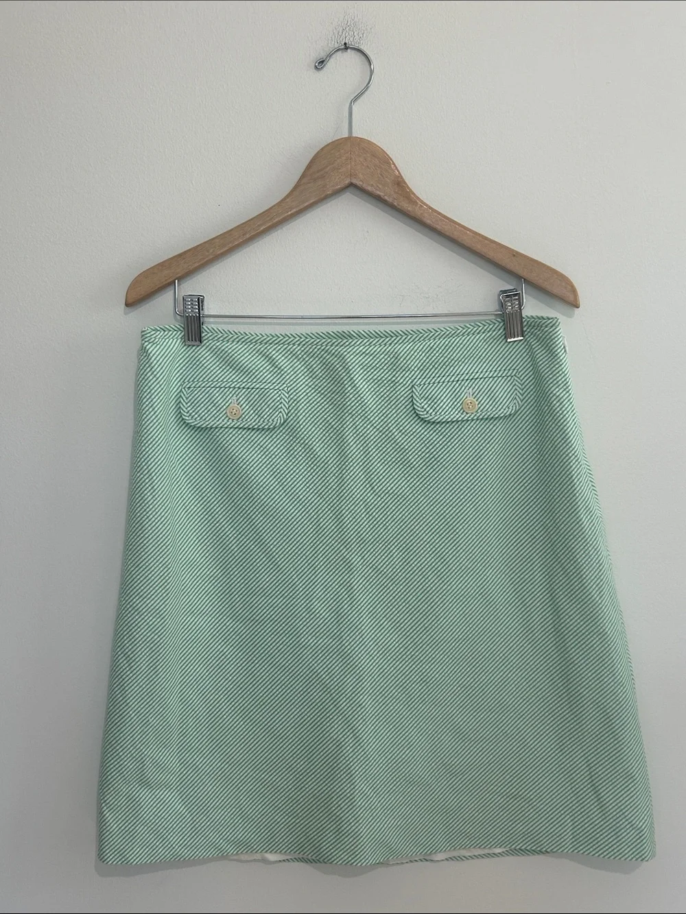 J. Crew Green Seersucker A-Line Skirt Size 10 EUC